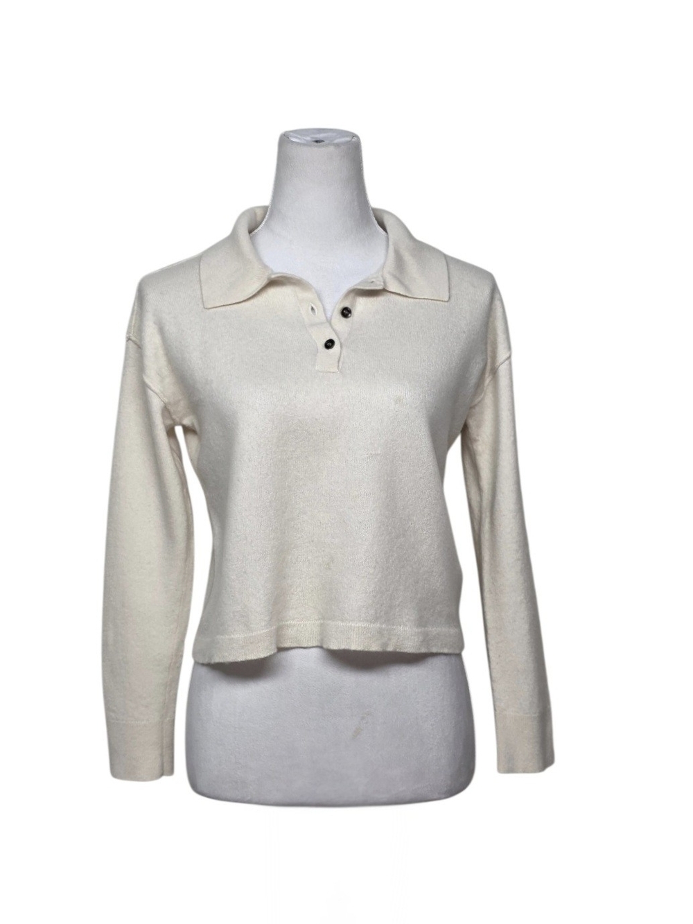 Pilcro The Jensen Cream Cashmere V-Neck Polo Sweater Size Medium